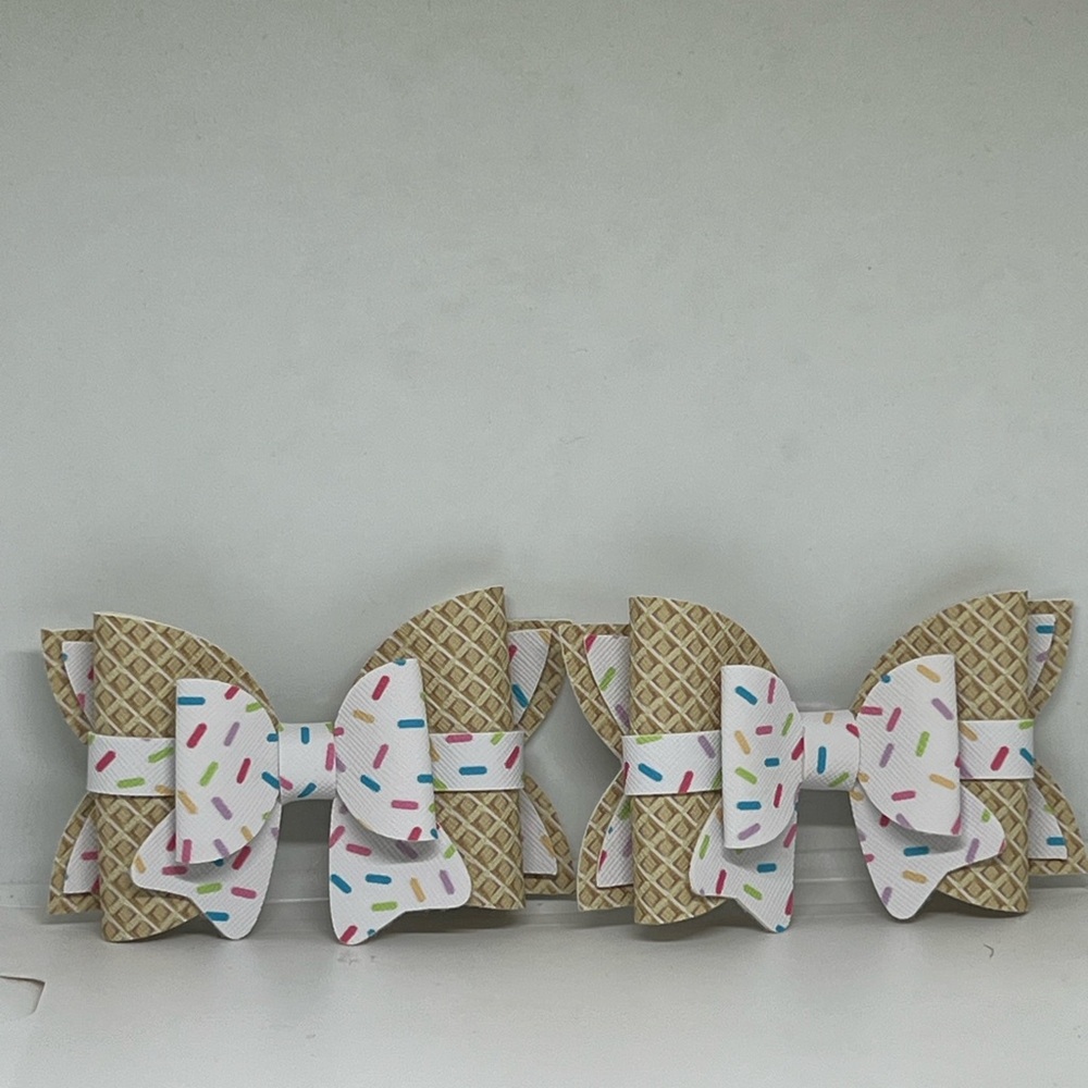 Ice Cream Sprinkles Faux Leather Hair Bow Set of 2